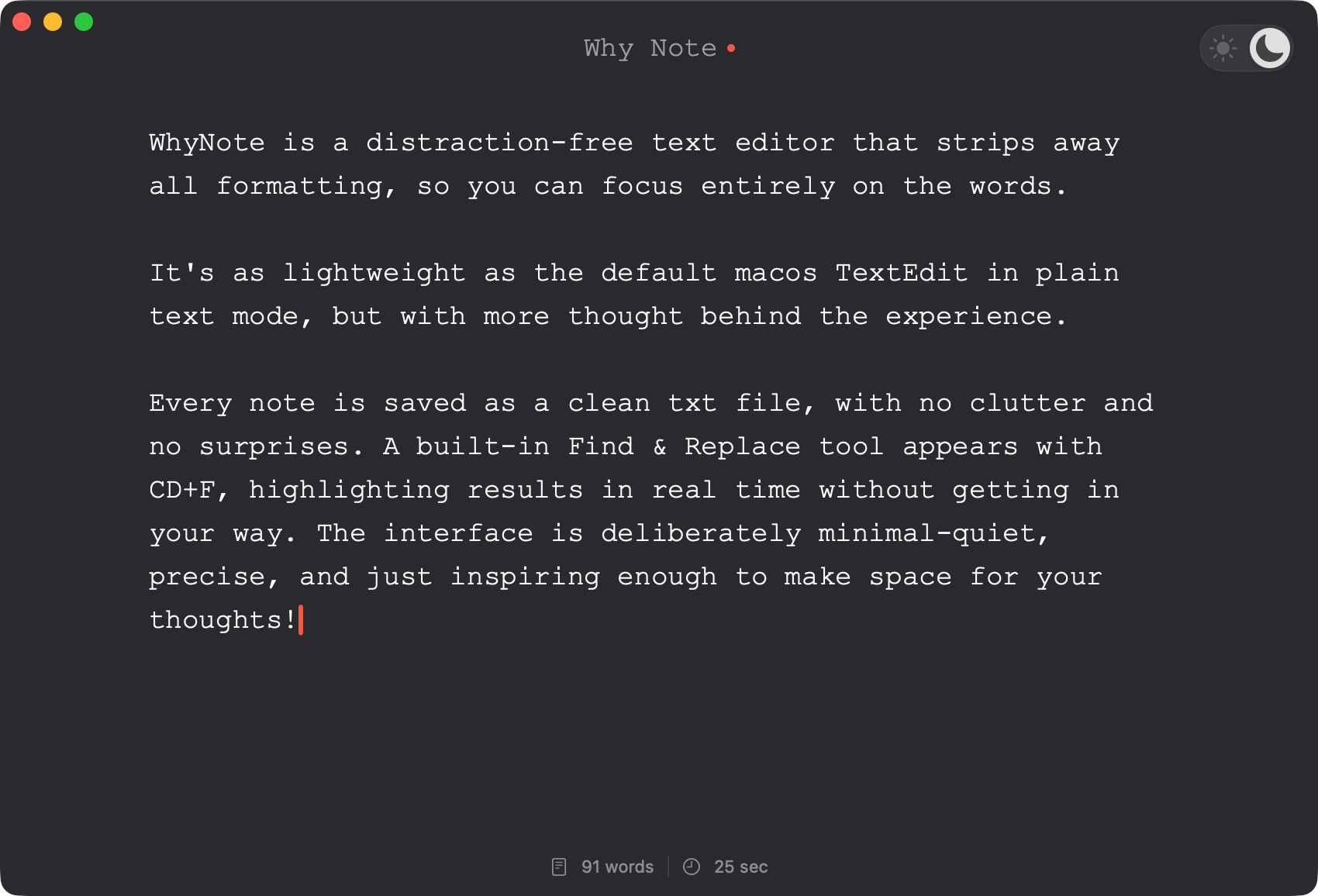 WhyNote — distraction-free text editor