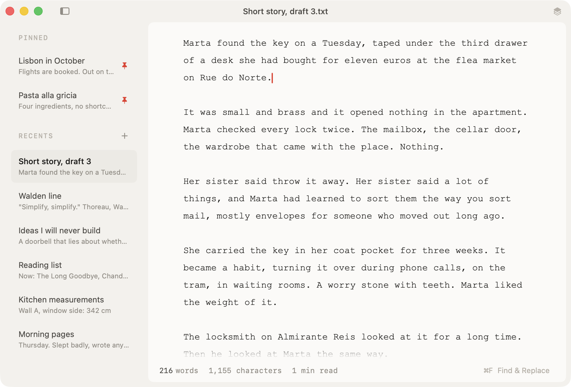 WhyNote 2 with the sidebar open and a note mid-sentence