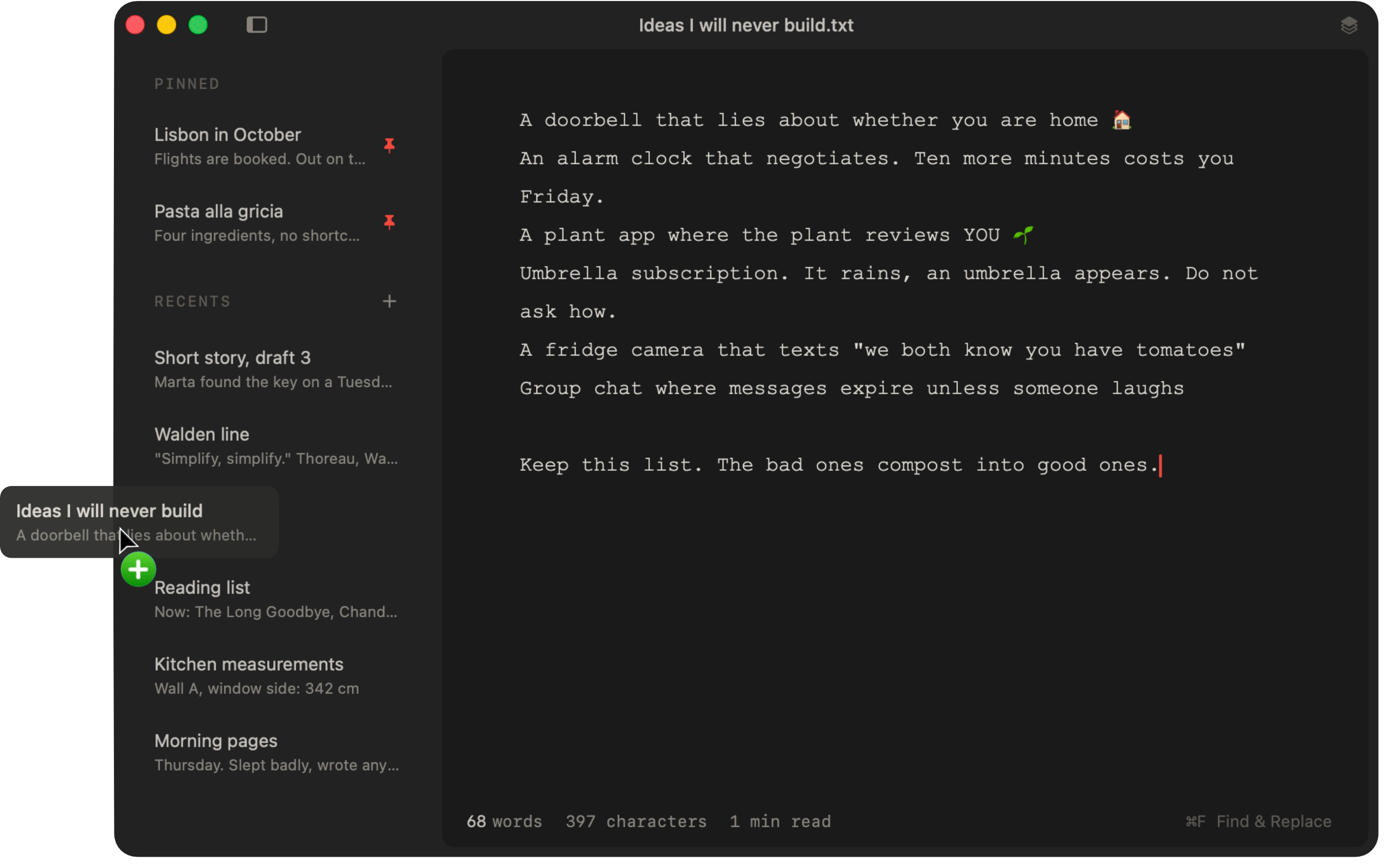 Dragging a note out of the WhyNote sidebar in dark mode